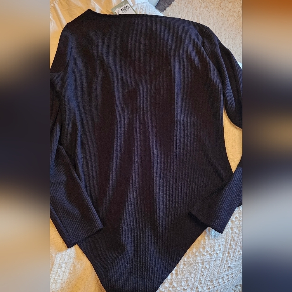 Women's Black RibberLong Sleeve Bodysuit Xl - Picture 3 of 3